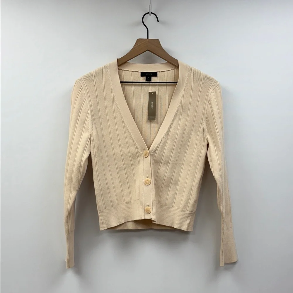 NWT J. Crew Supersculpt V-Neck Ribbed Cardigan Button-Up Sweater Cream Small